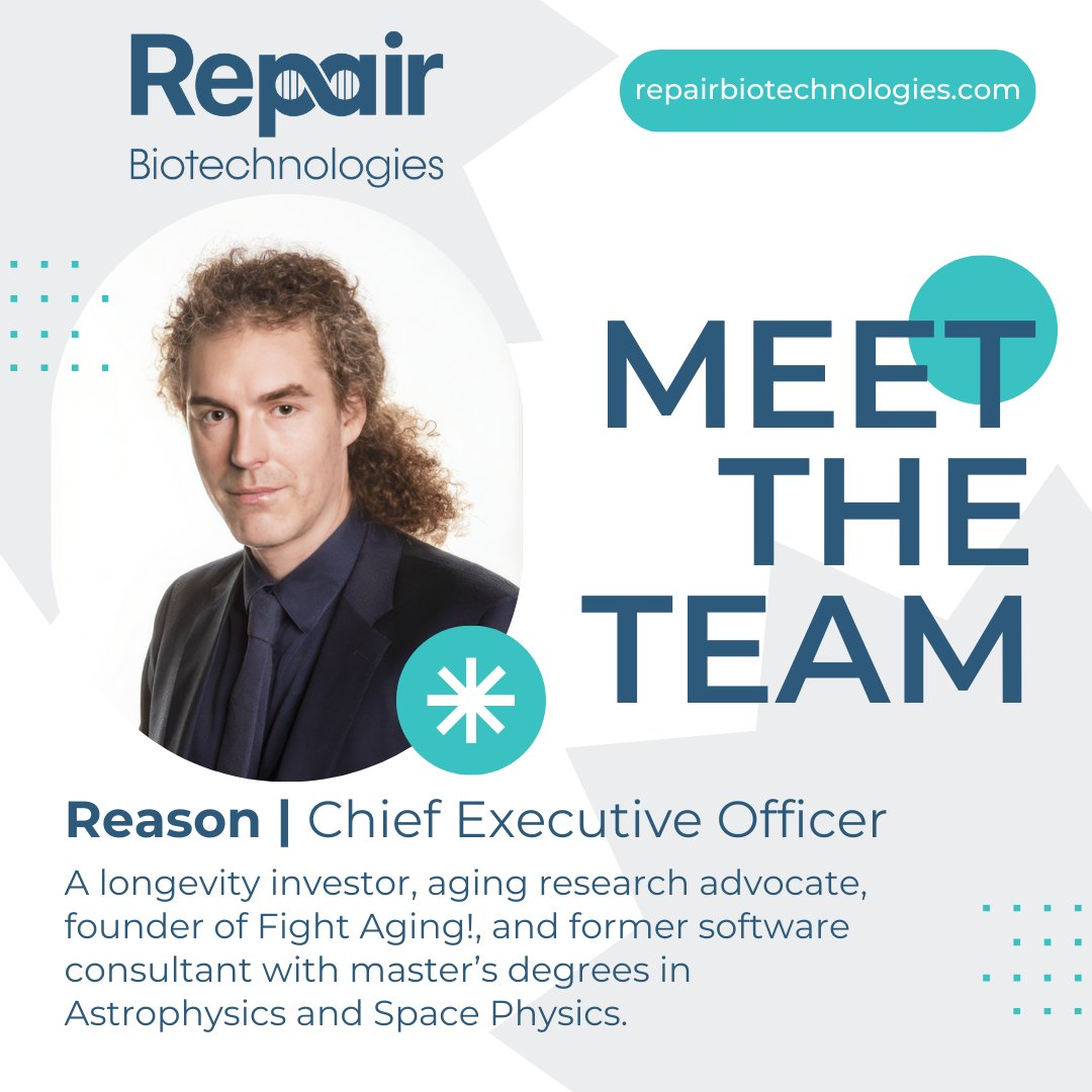 🌟 Meet Reason - A Visionary in Longevity Biotechnology! 💡

Reason is the CEO and co-founder of Repair Biotechnologies, and is a driving force in the quest to end age-related diseases and extend the human lifespan. 

repairbiotechnologies.com/team/reason/

#Longevity #Biotech