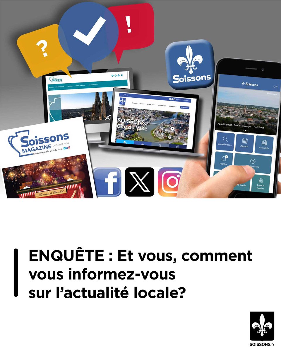 Votre avis est essentiel ! Participez à notre enquête pour repenser la diffusion de l'information locale à #Soissons. Ensemble, créons une communication plus efficace et respectueuse de l’environnement 🌿.

Répondez ici 👉 soissons.fr/h82t

#grandsoissons #InfoLocale