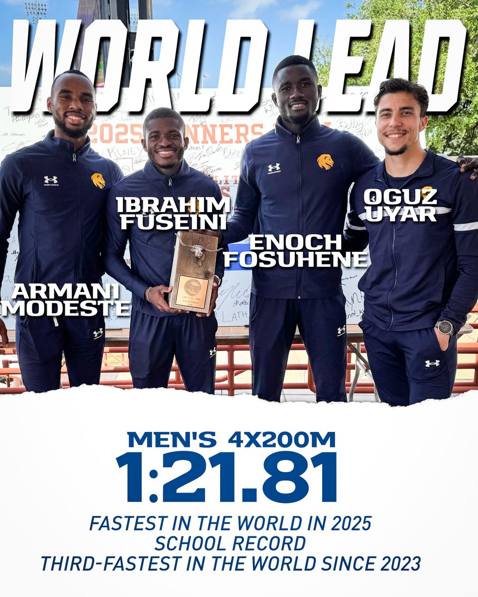 East Texas A&M Track & Field & Cross Country (@lion_track) on Twitter photo Not just the best in <a href="/etamuniversity/">East Texas A&M University 🦁</a> history, but the best in the whole 🌏! #HailET
<a href="/SouthlandSports/">Southland Conference</a> | <a href="/NCAATrackField/">NCAA Track & Field</a> Not just the best in <a href="/etamuniversity/">East Texas A&M University 🦁</a> history, but the best in the whole 🌏! #HailET
<a href="/SouthlandSports/">Southland Conference</a> | <a href="/NCAATrackField/">NCAA Track & Field</a>