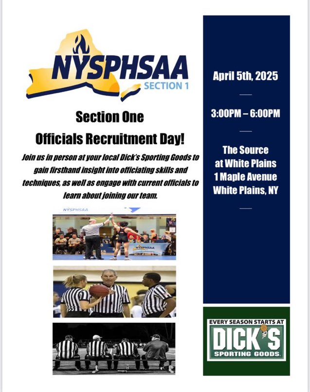 If you are interested in becoming an official please see below. Section One is actively recruiting new officials. Help interscholastic athletics continue to give our students great experiences and memories.