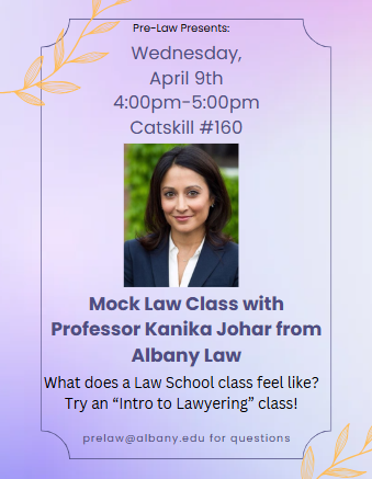 AlbanyPhilo's tweet photo. Mock Law Class event sponsored by Pre-Law advising at UAlbany: Wed, 4/9 at 4pm in Catskill Room 160
Professor Kanika Johar with @AlbanyLaw https://t.co/oWyBvfftaq