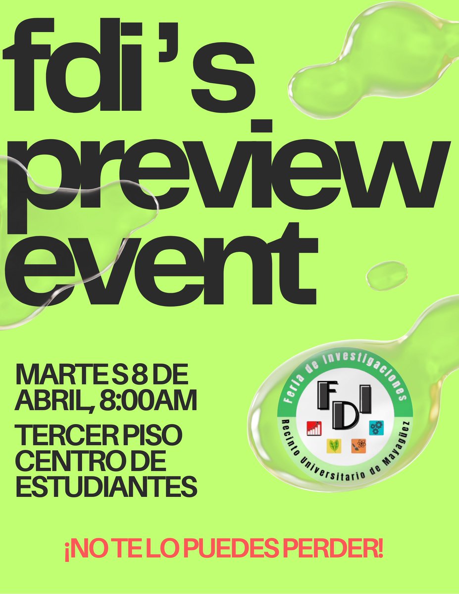 FDI_UPRM's tweet photo. 6 MORE DAYS TO GO. 🗓️

Separa la fecha y conoce alguna de las investigaciones y proyectos dentro del Colegio. Tendrás la oportunidad de dialogar con les integrantes para conocer sobre sus proyectos y las maneras de unirte a tu grupo de interés. 

¡No te lo puedes perder! ⭐️ https://t.co/Kjw46H1r8m