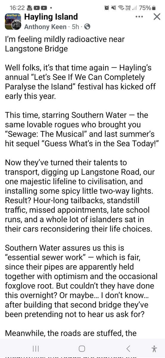 tyrewulf's tweet photo. .@AlanMakMP : Hope your PR machine is in good order. Thought you might like to see what a constituent thinks of the Southern Water disruption to Langston Rd (On the 1 &amp; only road off the island). It's funny but not for islanders!
.@KemiBadenoch @benleo @tomhfh @johnperry https://t.co/UQ7vAJuaWZ