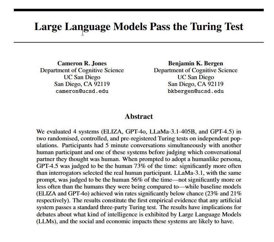 HoangAViet's tweet photo. LLMs pass the Turing test https://t.co/eDSW7kb3J5