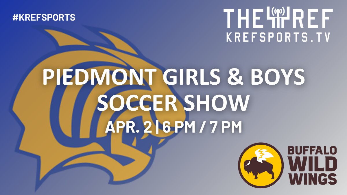 KREFsportsTV's tweet photo. ⚽️ Piedmont Girls &amp; Boys Soccer Show ⚽️

We will be live at Buffalo Wild Wings on Ironstone Dr. for the Piedmont Girls &amp; Boys Soccer Show. Girls at 6 PM, followed by the Boys at 7 PM.

You can also watch the stream on https://t.co/vwUqsR4IFq https://t.co/RDOiktpl2n