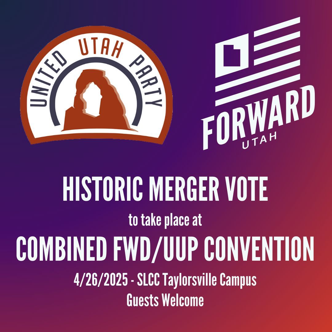 HUGE NEWS! The Utah Forward Party and United Utah are set to merge into one powerful force for solutions-focused politics that puts the people of Utah first. If ratified at the State Convention on April 26th, UUP will officially become part of Forward. buff.ly/xuiv52B