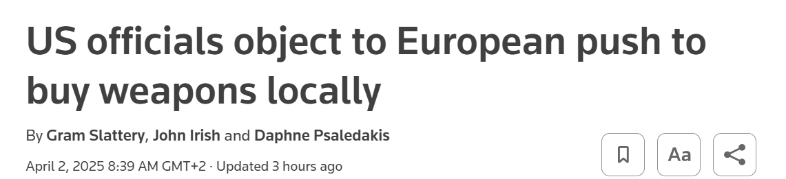 SimonDSmeets's tweet photo. US wants Europe to get serious on defense. But not too serious... https://t.co/TjIdJfJAqv