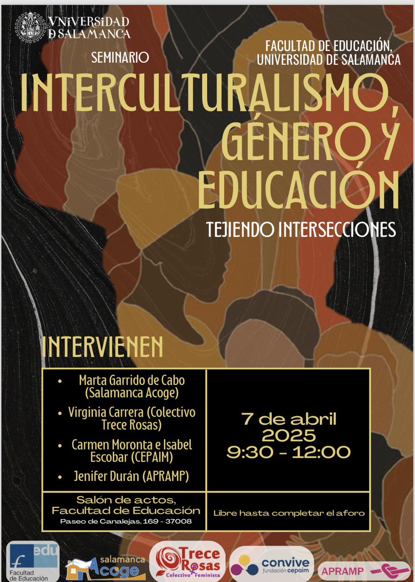 GIPEP (@gipep_usal) on Twitter photo 📢Seminario: Interculturalismo, Género y Educación. Tejiendo intersecciones.
📅 07/04/2025
🕘 9:30 - 12:00
📍Salón de Actos de la Facultad de Educación (<a href="/usal/">Universidad de Salamanca</a>)
🔔¡No te lo pierdas! 📢Seminario: Interculturalismo, Género y Educación. Tejiendo intersecciones.
📅 07/04/2025
🕘 9:30 - 12:00
📍Salón de Actos de la Facultad de Educación (<a href="/usal/">Universidad de Salamanca</a>)
🔔¡No te lo pierdas!