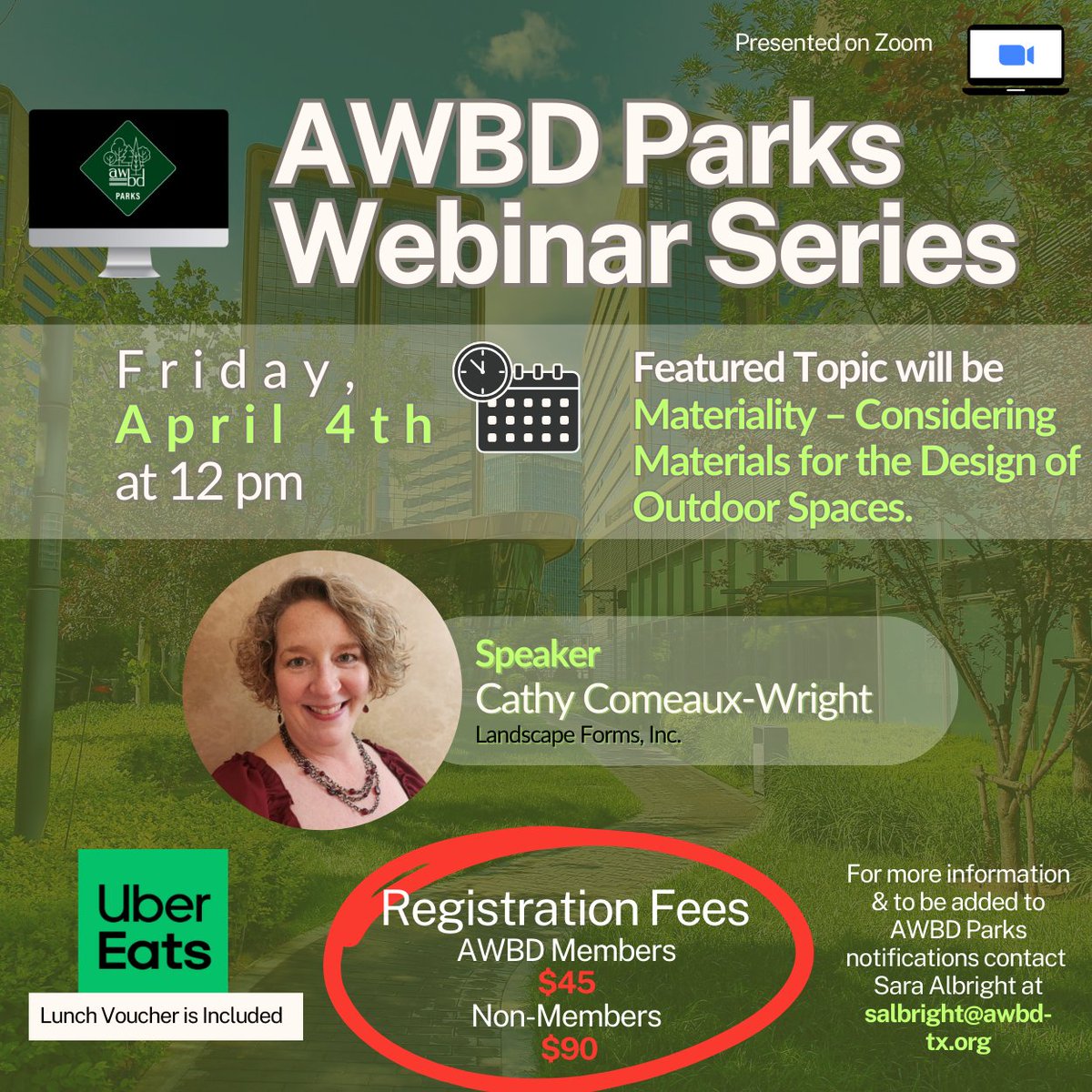 Don't miss the AWBD Parks Webinar this Friday, April 4th via Zoom. This is a fantastic opportunity to gain expert knowledge from industry leaders, all from the convenience of your home or office. More information here - awbd.org/event/awbd-par…
The last day to register is TODAY,