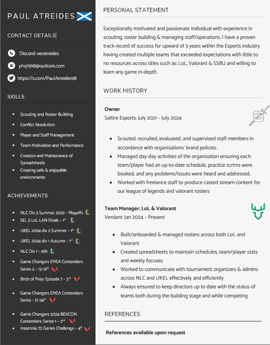 Been working with a GC team for over a month &amp; with the EEC announcement I'm LFT as a team or general manager!

- 4+ years experience
- Built successful teams in multiple games
- Passionate and dedicated
- Available full time

Vouches,❤️&amp;♻️'s appreciated! Contact &amp; more info 👇