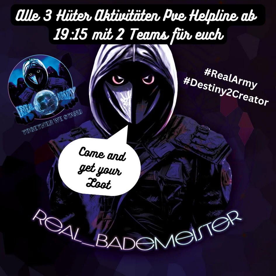 oRealBadio's tweet photo. Heyho today we do Pve Helps again with 2 Teams for you. Start at 7:15(MEZ)

No worries we speak English too haha. Maybe we See us. 

 https://t.co/7BbDc1KWWA!

#destiny2 
#BungieCreator 
#destinythegame https://t.co/26C6ReONQG