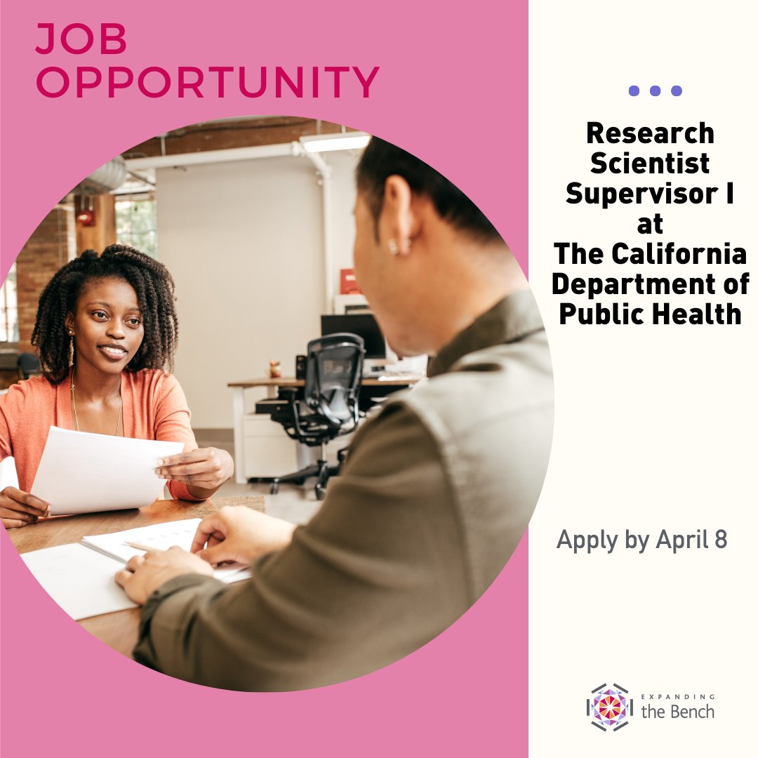 The California Department of Public Health seeks a Research Scientist Supervisor I to provide scientific and management oversight to the Perinatal Program Evaluation and Data (PPED) Unit. Apply by April 8 loom.ly/VaC-ZSE