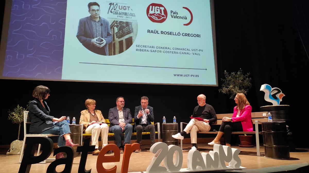 Raül Rosello, com a secretari general de #UGTPV Comarcal ha participat en la commemoració del 20 aniversari del PATER.
Durant estes dos dècades, el PATER ha treballat per a impulsar l'ocupació digna, fomentar l'emprenedoria i enfortir el teixit productiu local.