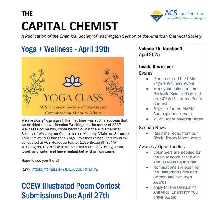 New issue of the Capital Chemist  is Out! Learn about all the events, opportunities, and outreach CSW has to offer this month:
capitalchemist.org/wp-content/upl…