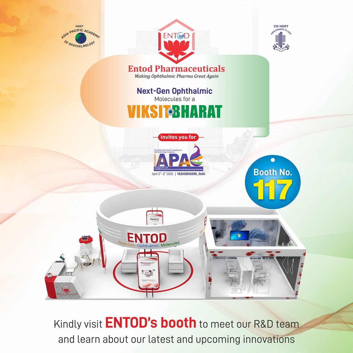 | VISIT OUR BOOTH 117 AT THE APAO-AIOS 2025 |

Witness “THE POWER OF 9” - a celebration of innovation, relentless energy, passion, &amp; our unwavering commitment to transforming BHARAT into a global hub for ophthalmic excellence.

#entodpharma #APAO2025 #APAOAIOS2025 #AIOC2025
