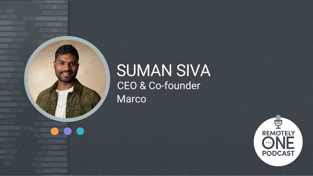 remotelyone's tweet photo. Join us for an inspiring conversation with Suman Siva, CEO of Marco Experiences, as he shares his journey from consultant to entrepreneur, shaping the future of experience design in the workplace! 🌍

🎙️Don’t miss out: https://t.co/PauBIb85oK

#RemoteWorkWednesday #FutureOfWork https://t.co/5Tst9LwKlg