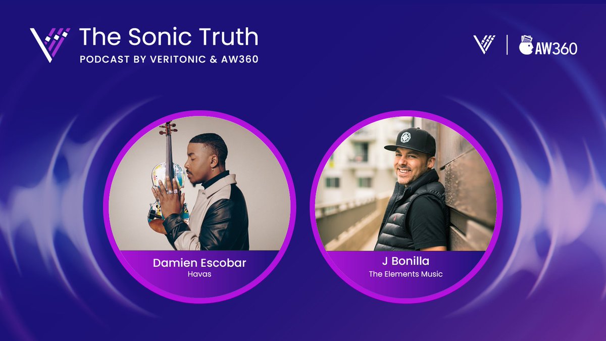 veritonic's tweet image. 🎧 New season alert! The Sonic Truth returns with J Bonilla (#TheElements) &amp;amp; Damien Escobar (#Havas) on using music for deeper brand connections. Tune in for insights on creative strategy, AI, and more! Listen here: hubs.la/Q03fwS0Z0
#SonicBranding #MarketingStrategy