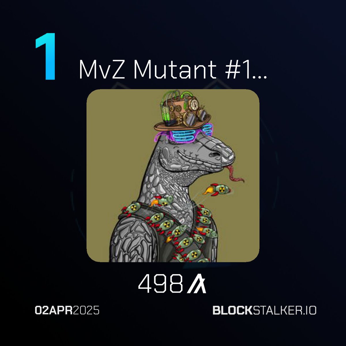 BlockStalkerBot's tweet image. BlockStalker.IO Daily Digest
Top 3 NFT Sales 🖼️
└ 🥇 MvZ Mutant #1943
└ 🥈 MvZ Mutant #1778
└ 🥉 MvZ Zombie #2767