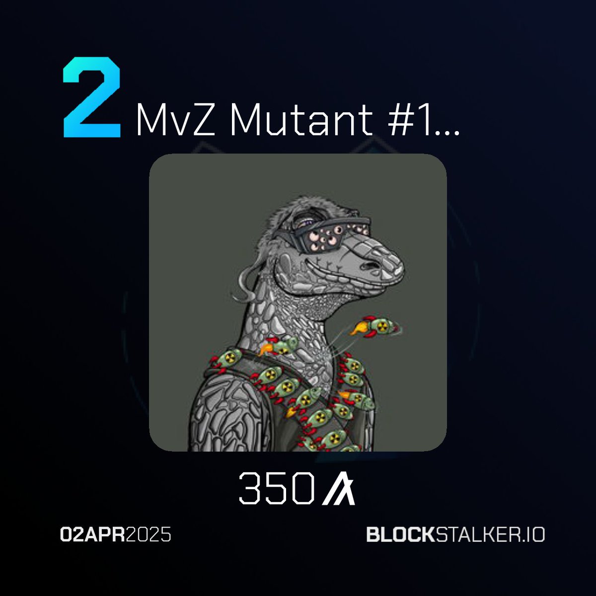 BlockStalkerBot's tweet image. BlockStalker.IO Daily Digest
Top 3 NFT Sales 🖼️
└ 🥇 MvZ Mutant #1943
└ 🥈 MvZ Mutant #1778
└ 🥉 MvZ Zombie #2767