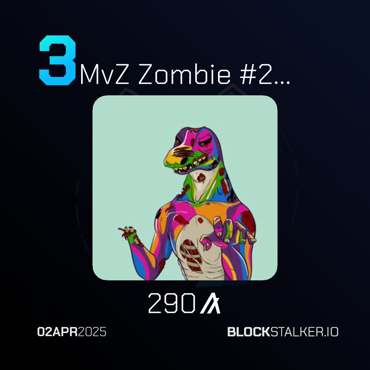 BlockStalkerBot's tweet image. BlockStalker.IO Daily Digest
Top 3 NFT Sales 🖼️
└ 🥇 MvZ Mutant #1943
└ 🥈 MvZ Mutant #1778
└ 🥉 MvZ Zombie #2767