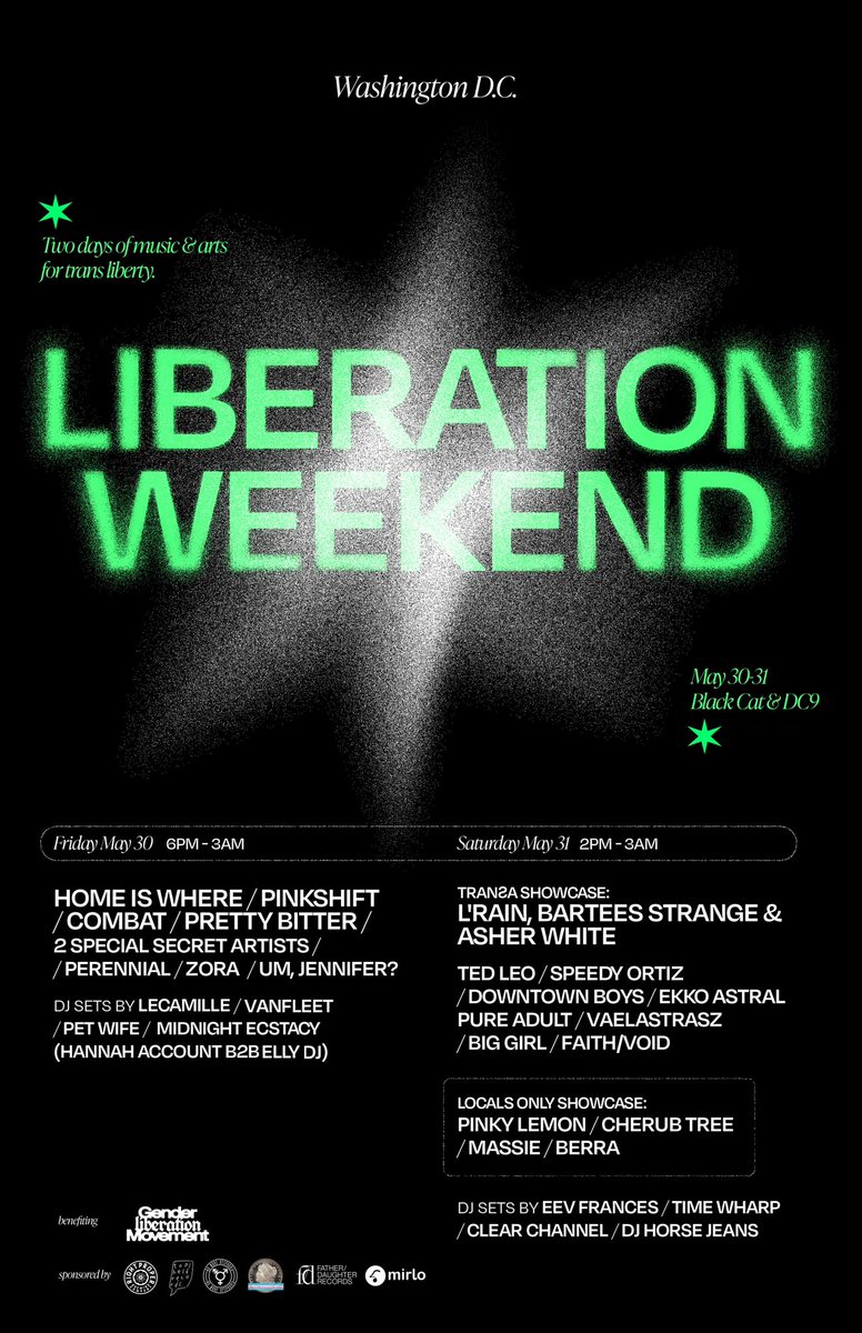 playing liberation weekend may 30 in dc benefiting gender liberation movement. tickets up now. hiwf