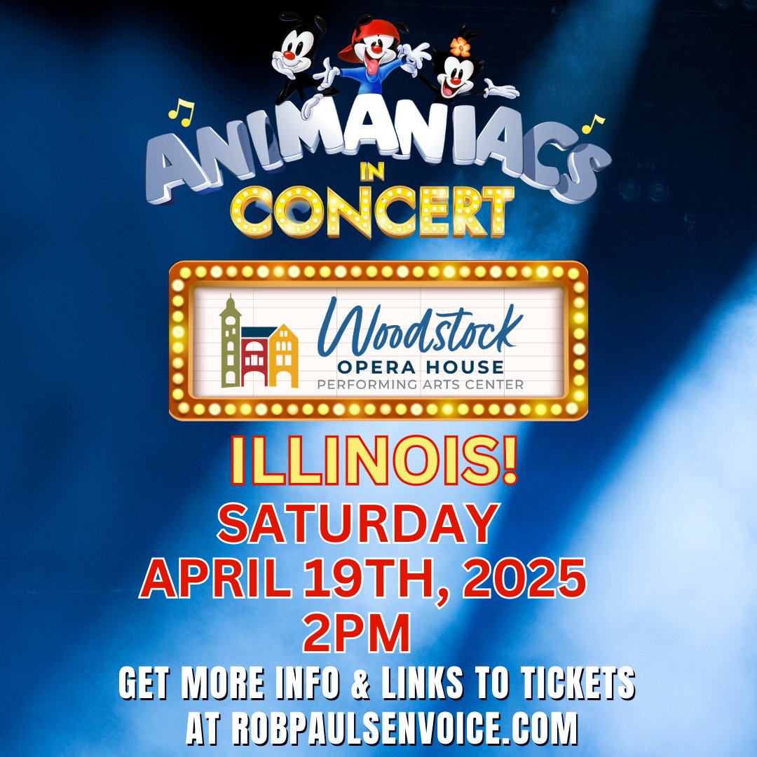 yakkopinky's tweet image. 📍Woodstock, ILLINOIS! @MrRandyRogel
and I are headed your way! The Animaniacs are super excited to be at the @woodstockopera Saturday, April 19th!
❤ Tag your local Animaniacs fans
🎟️ Grab tickets for you and your crew at etix.com/ticket/p/77481…
