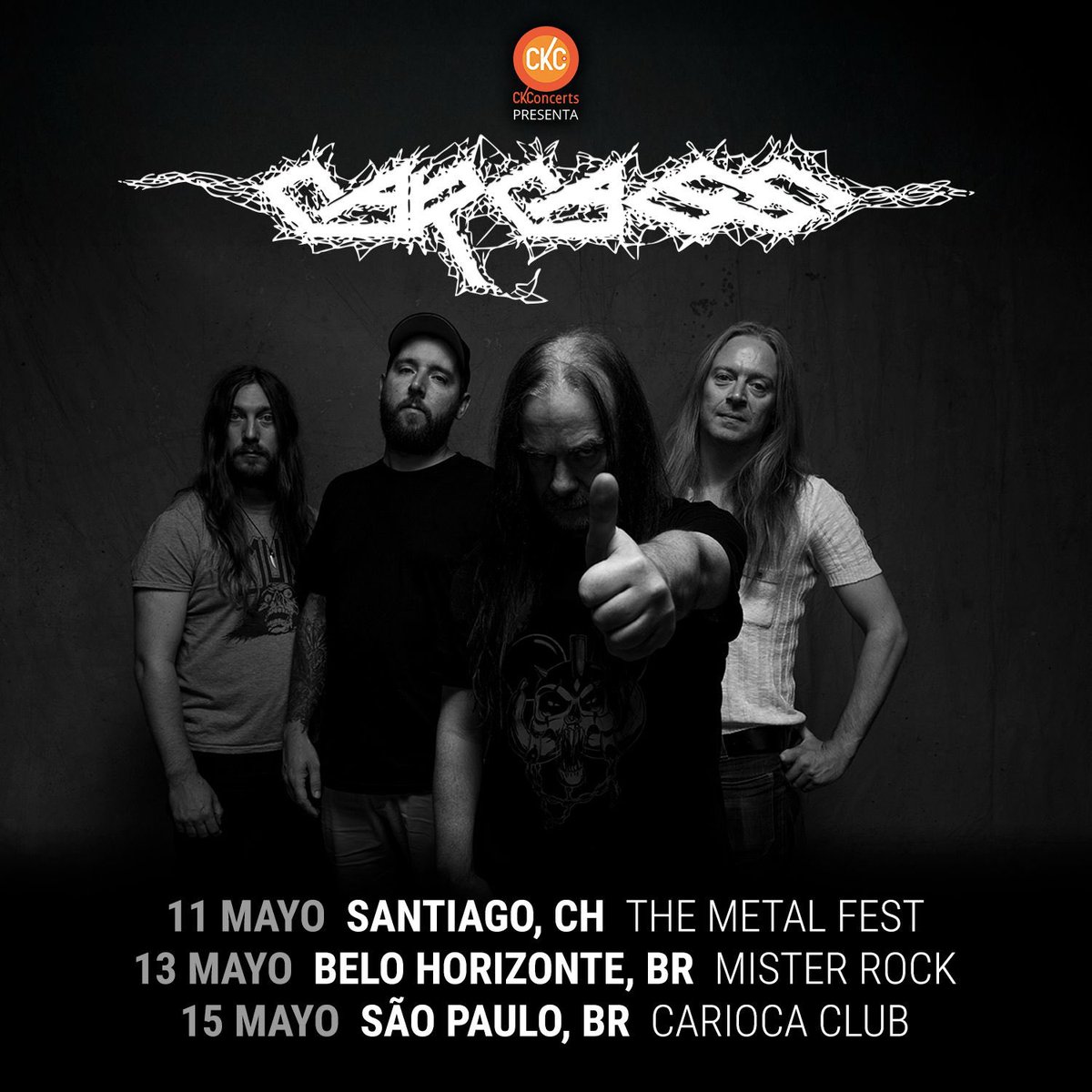 🇧🇷🔥 𝐂𝐀𝐑𝐂𝐀𝐒𝐒 𝐞𝐧 𝐁𝐫𝐚𝐬𝐢𝐥 🔥🇧🇷

La banda británica de metal suma dos nuevas fechas en su paso por Latinoamérica tras su presentación en The Metal Fest en Chile el próximo 11 de mayo. 🤘

🎟️ E𝐧𝐭𝐫𝐚𝐝𝐚𝐬 𝐞𝐧 👉 ckconcerts.com/es/tours-y-sho…