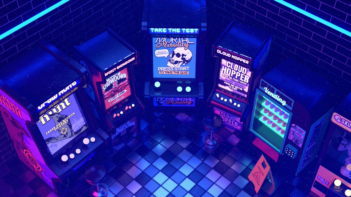 HollysGraphics's tweet image. Purgatory as an arcade. Win enough tickets to proceed into the afterlife...

Blender x Photoshop 💙