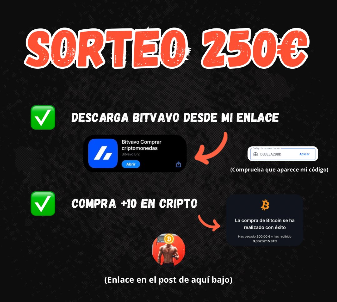 gymbroinvestor's tweet photo. SORTEO 250€ 💥

Para invertir o comprar lo que tú quieras! 💰

¿Quieres participar? 👀

1️⃣ Like y RT
2️⃣ Menciona a un amigo
3️⃣ Regístrate desde mi enlace

Anunciaré ganador el 16 de abril.

¡Buena suerte! 🍀 https://t.co/fa1vM6g8z5