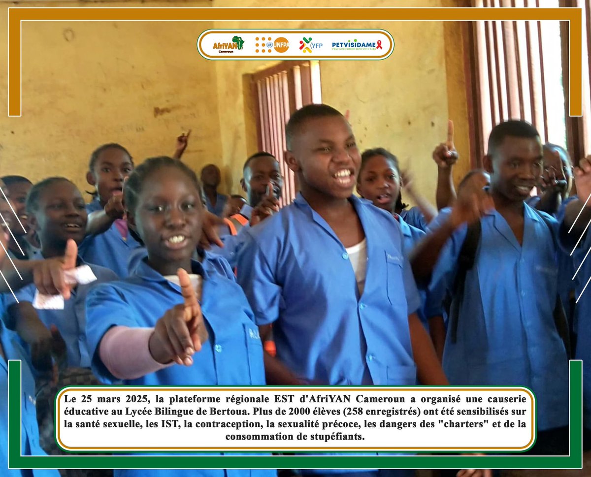 Youth of #Bertoua unite for better health &amp; future! Our #YouthFPEast platform reached 2,000+ students with a powerful educational talk on sexual health, substance use &amp; more! Let's build a future where our youth are informed, protected &amp; thriving! 
#PutYoungPeopleFirst
<a href="/bodyright/">Dr Janie Rogerson</a>