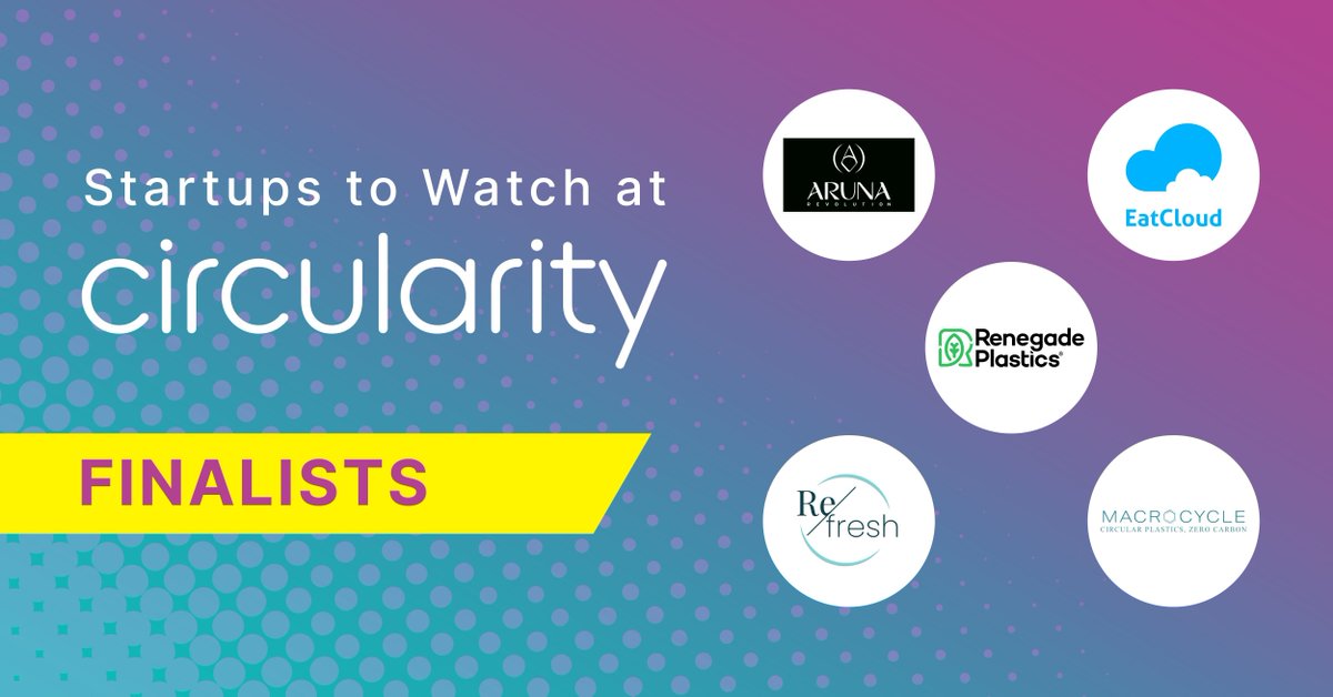 trellisgroup_'s tweet image. The future of the #circulareconomy is here and the #StartupstoWatch at #Circularity finalists are bringing groundbreaking solutions to the main stage 📣 Finalists: Aruna Revolution, @eatcloud1, Renegade Plastics, Re-Fresh Global and MacroCycle Technologies.