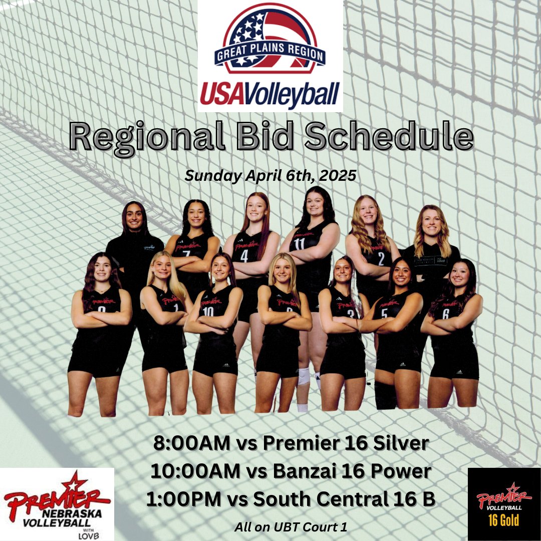 Premier 16 Gold (@premier16_g) on Twitter photo Back at it this Sunday at UBT in the <a href="/GreatPlainsVB/">Great Plains Volleyball</a> Bid Tournament. Always excited to get a chance to play together! <a href="/Premier_VB/">Premier Nebraska VB</a>
#BetterTogether #PremierProud #GetIt Back at it this Sunday at UBT in the <a href="/GreatPlainsVB/">Great Plains Volleyball</a> Bid Tournament. Always excited to get a chance to play together! <a href="/Premier_VB/">Premier Nebraska VB</a>
#BetterTogether #PremierProud #GetIt