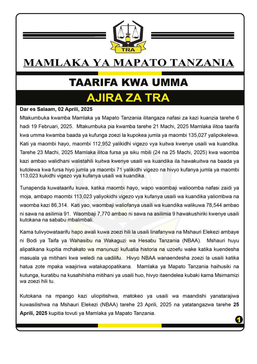 TRATanzania's tweet photo. TAARIFA KWA UMMA https://t.co/ElcTkVDgIS