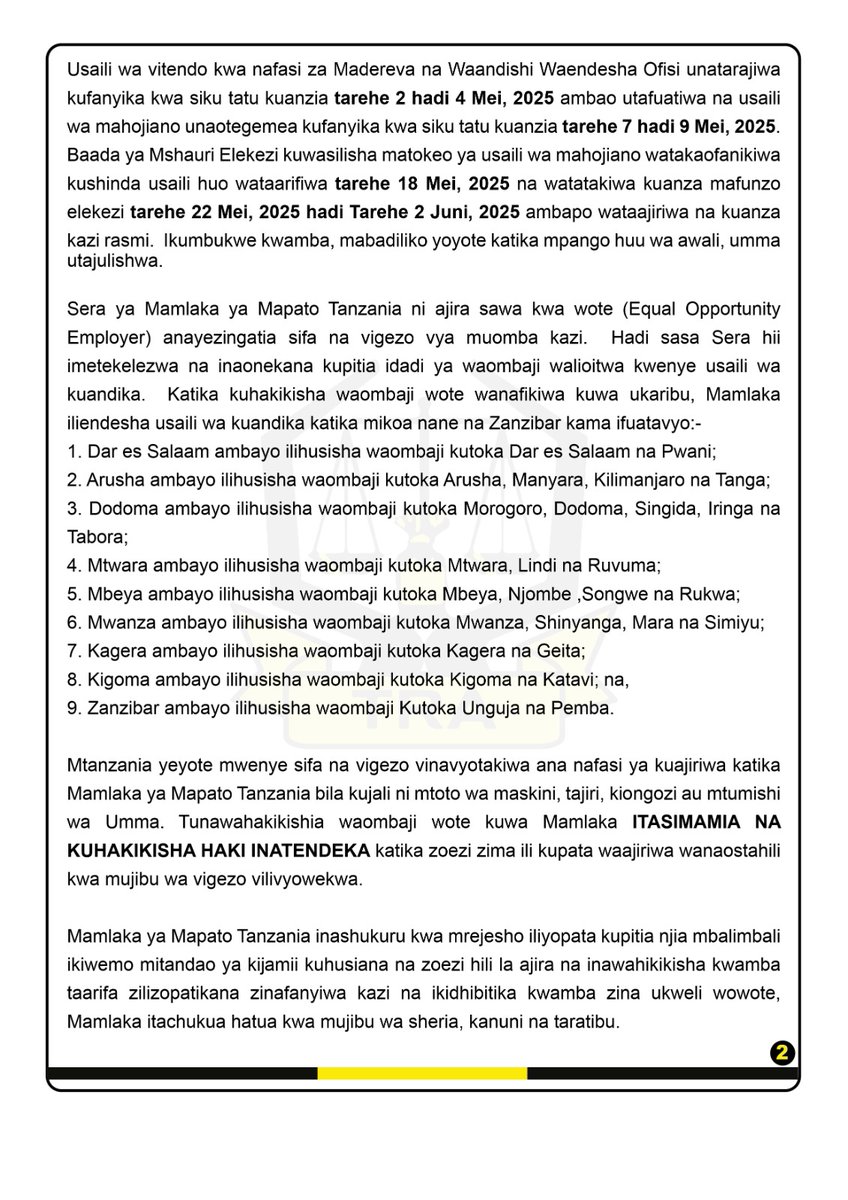 TRATanzania's tweet photo. TAARIFA KWA UMMA https://t.co/ElcTkVDgIS