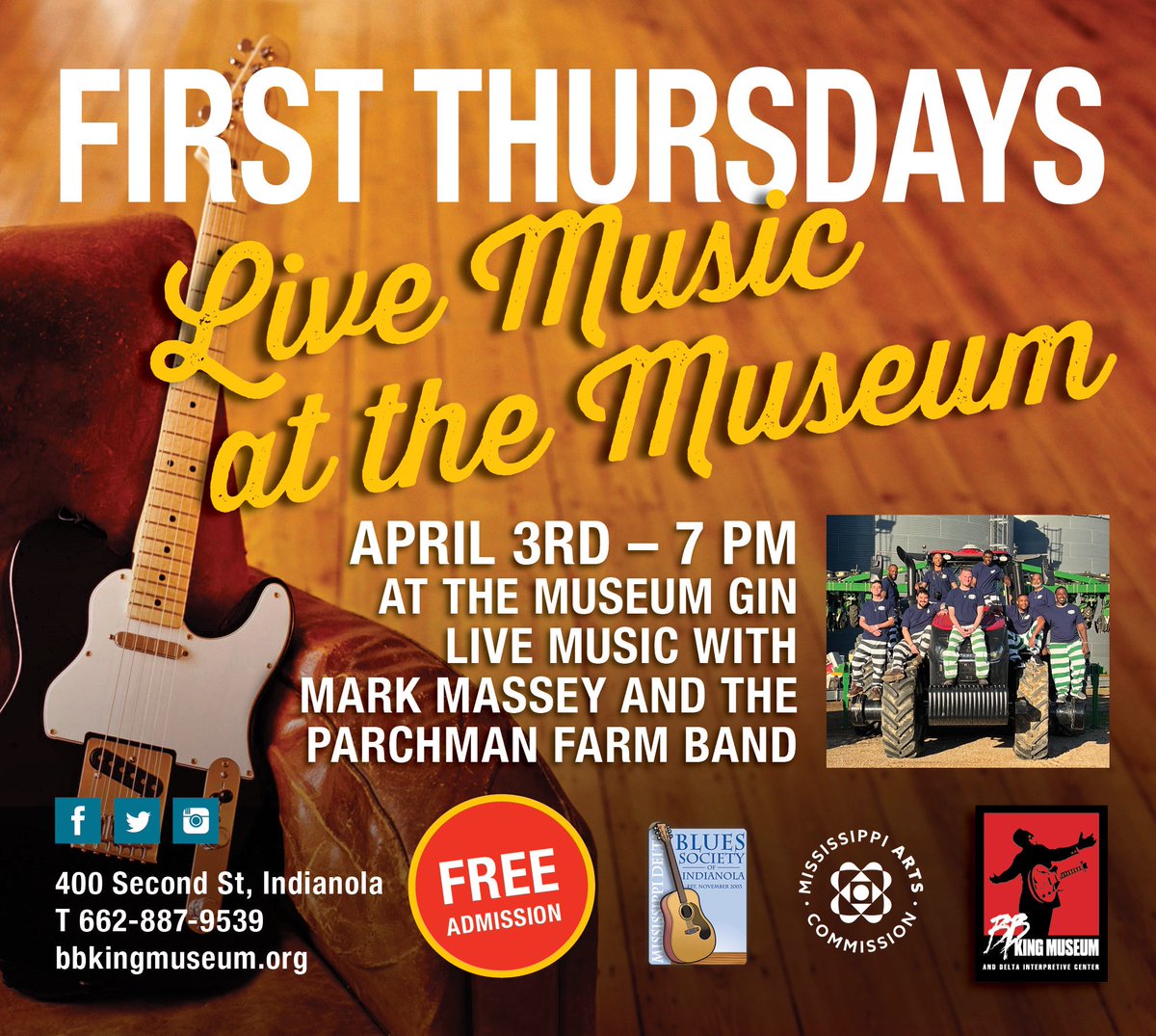 This week! A real blues experience with Mark Massey + the legendary Parchman Farm Blues Band! 🎶🎸🎵