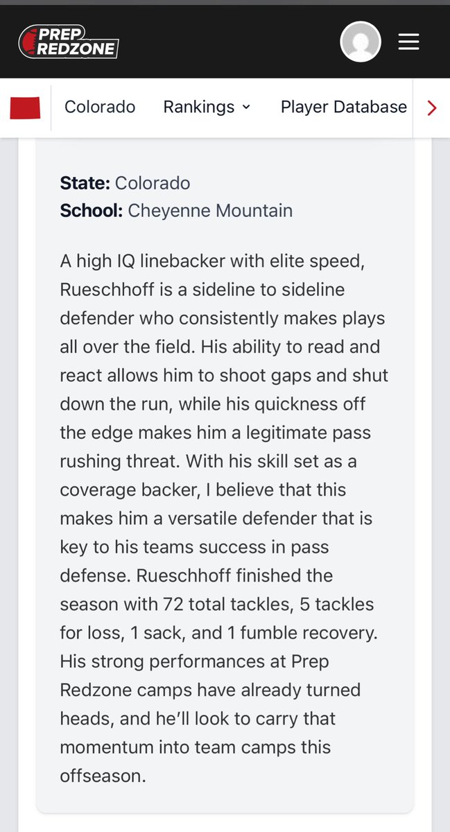 ColeRueschhoff's tweet photo. EXTREMELY BLESSED!
Thank you @PrepRedzoneCO for the ranking as the #8 player in CO and the #2 LB. More to come! 📈 #AGTG https://t.co/e4ZMvAhpxQ