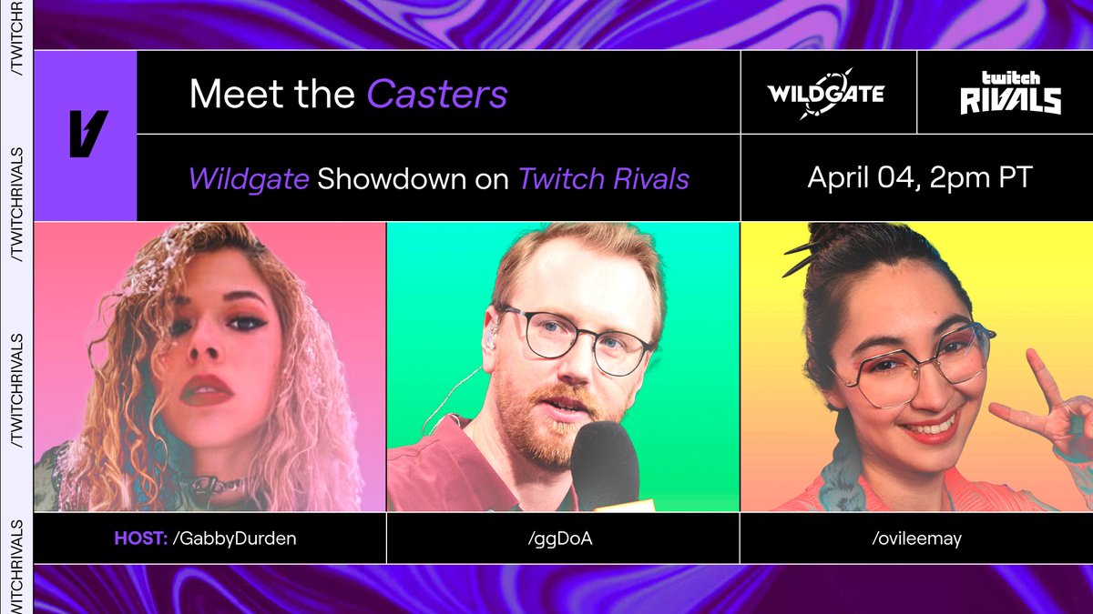 Twitch Rivals (@twitchrivals) on Twitter photo ๐๏ธ Meet the Voices Behind the gate ๐๏ธ
They are ready to guide you through an unforgettable livestream premiere:
<a href="/iamGabbyDurden/">Gabby Durden</a>, @ggDoa & @ovileemay.
๐
April 4, 2pm PT
๐บ /TwitchRivals
๐ <a href="/playwildgate/">Wildgate - OUT NOW!</a> Showdown on Twitch Rivals. ๐๏ธ Meet the Voices Behind the gate ๐๏ธ
They are ready to guide you through an unforgettable livestream premiere:
<a href="/iamGabbyDurden/">Gabby Durden</a>, @ggDoa & @ovileemay.
๐
April 4, 2pm PT
๐บ /TwitchRivals
๐ <a href="/playwildgate/">Wildgate - OUT NOW!</a> Showdown on Twitch Rivals.