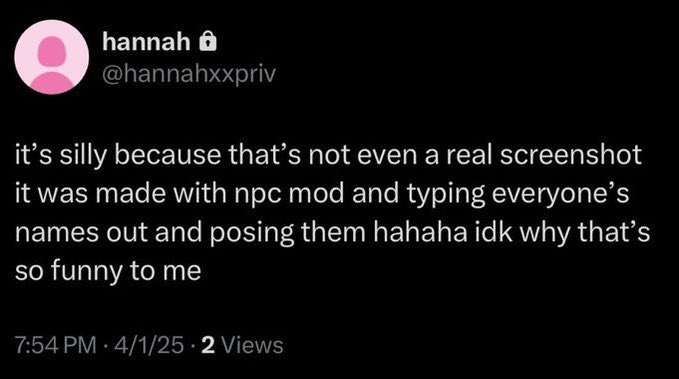 RuiIsInHell's tweet image. Hannah too because what 😭😭😭 you find it funny because it's a joke. It's silly because it's a joke. What is this perception of Dream that #yall have where he's this humorless drone without any self awareness? It's absurd because it was Absurd Day, IT'S OK TO JUST LAUGH
