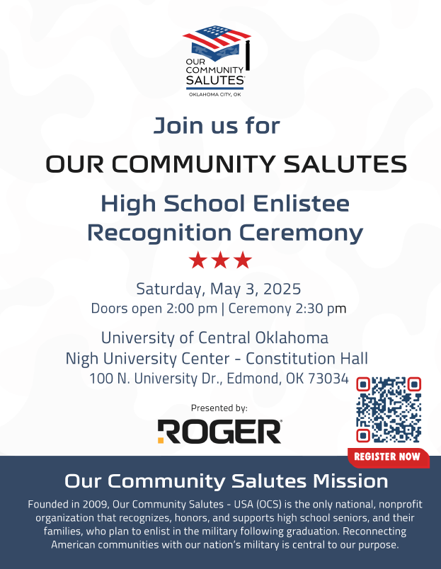 🎉 High School Enlistee Recognition Ceremony 🎉
We are excited to invite you to the Oklahoma High School Enlistee Recognition Ceremony at the University of Central Oklahoma! 
#ArmyStrong #ThankYouForYourService #HighSchoolEnlistees #Universityofcentraloklahoma