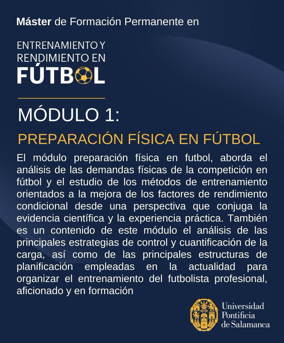 Presentamos nuestro módulo 1:

Preparación física en fútbol 

Entra en nuestra web para más información o contacta con nosotros en: master.futbol@upsa.es

upsa.es/oferta-academi…