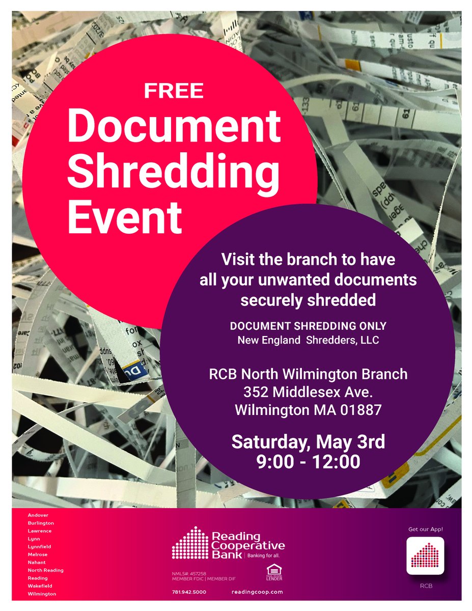 🔔 Save the date! 

🗓 Saturday, May 3rd, 9:00am-12:00pm

#DocumentShredding #SecureShredding