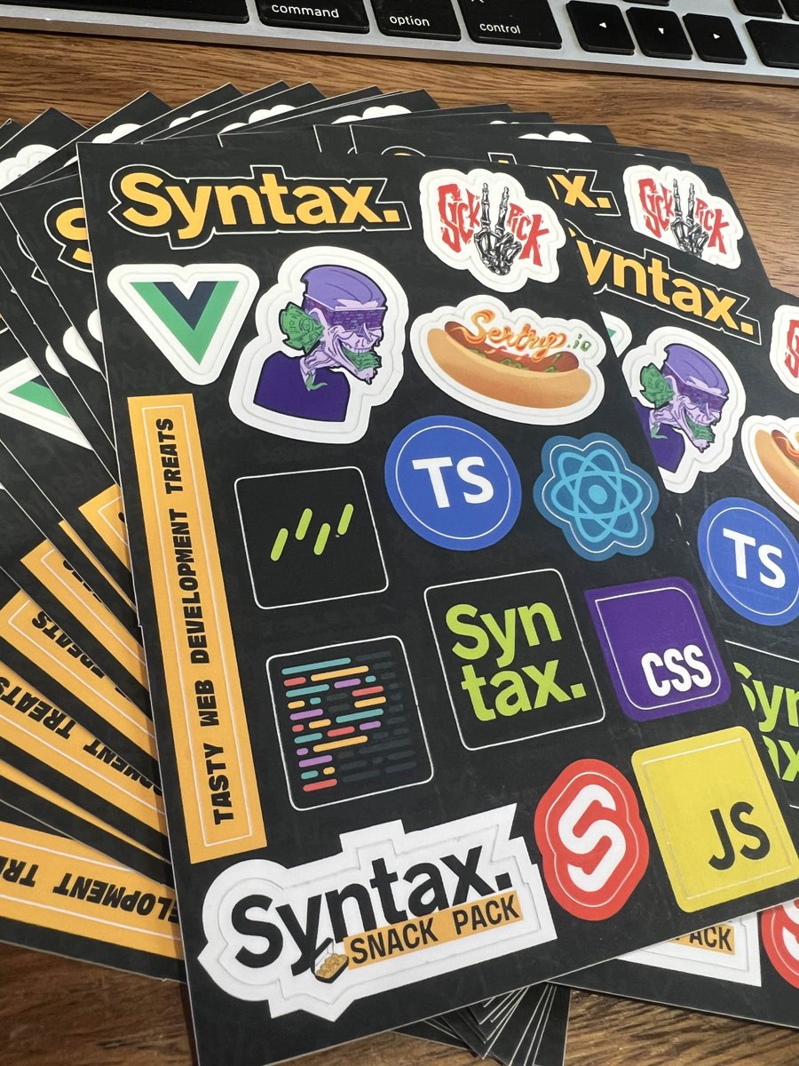 syntaxfm's tweet image. we know you guys go crazy for stickers

subscribe to our newsletter and we&apos;ll send these to you for free syntax.fm/snackpack