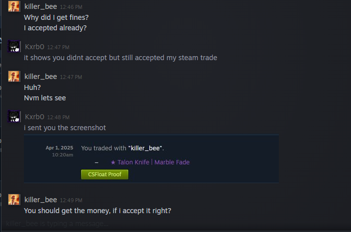 ReedKarbo's tweet photo. @csfloatcom How can this happen?! I got no words on this other than feeling reemed. Didn't receive any money from this trade but, somehow, some way, says my skin was refunded to me and he still accepted this on steam.  #csfloat #csfloatsupport https://t.co/1lM3Q9Sys6
