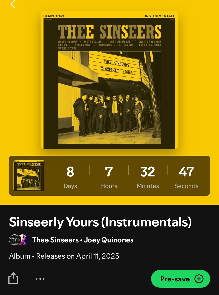 The instrumental version of our LP 'Sinseerly Yours' is coming out on April 11th. 🥁🎸🎷You can pre-save it on <a href="/Spotify/">Spotify</a> now.

open.spotify.com/prerelease/1ui…