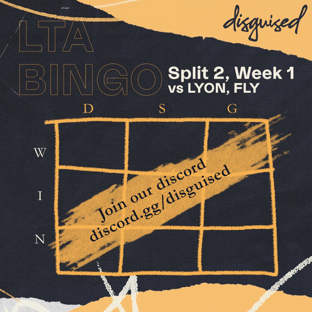 WANT A CHANCE TO WIN A FREE DSG JERSEY?
Join our discord, and enter in our DSG Bingo! 
With a fearless split 2, take a guess on what champs our LTA team will play vs Lyon &amp; Fly this weekend. #DSGWin