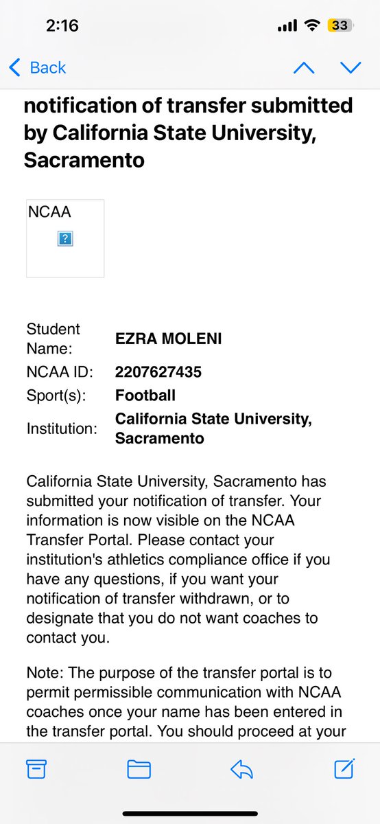 Ezra Moleni Grad Transfer RB 🇹🇴 (@ezramoleni_tha6) on Twitter photo I am officially in the #TransferPortal as a grad transfer! It’s been fun Sac State! God’s Plan 🤙🏽<a href="/DynamycSports/">Dynamyc Sports Management</a>
<a href="/coachTcsm/">Tim Tulloch Sr.</a> <a href="/JUCOFFrenzy/">JUCO Football Frenzy</a> <a href="/On3sports/">On3</a> <a href="/The__Bluebloods/">FCS Football Central</a> <a href="/TransferPortal_/">Transfer Portal</a> <a href="/247SportsPortal/">247Sports Transfer Portal</a> <a href="/GregBiggins/">Greg Biggins</a> I am officially in the #TransferPortal as a grad transfer! It’s been fun Sac State! God’s Plan 🤙🏽<a href="/DynamycSports/">Dynamyc Sports Management</a>
<a href="/coachTcsm/">Tim Tulloch Sr.</a> <a href="/JUCOFFrenzy/">JUCO Football Frenzy</a> <a href="/On3sports/">On3</a> <a href="/The__Bluebloods/">FCS Football Central</a> <a href="/TransferPortal_/">Transfer Portal</a> <a href="/247SportsPortal/">247Sports Transfer Portal</a> <a href="/GregBiggins/">Greg Biggins</a>