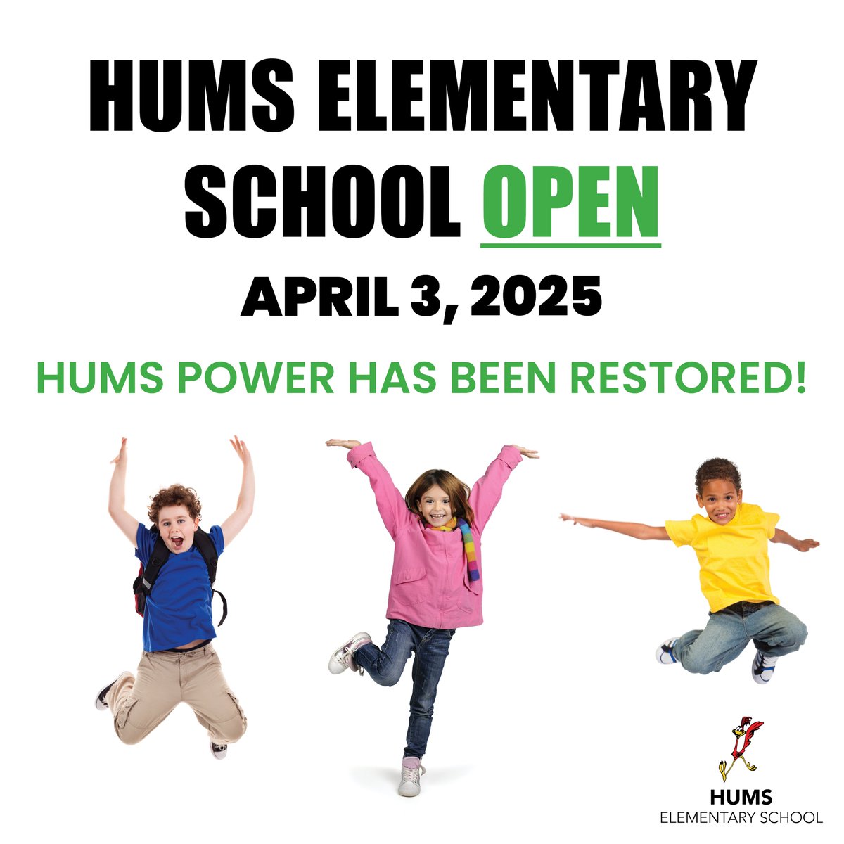 SCM Schools (@scmschools) on Twitter photo We’re happy to announce that power has been restored at Hums Elementary School! Unless any unforeseen issues arise, classes will resume as normal on April 3, 2025. We appreciate your patience as we navigated the challenges caused by the storm. We’re happy to announce that power has been restored at Hums Elementary School! Unless any unforeseen issues arise, classes will resume as normal on April 3, 2025. We appreciate your patience as we navigated the challenges caused by the storm.
