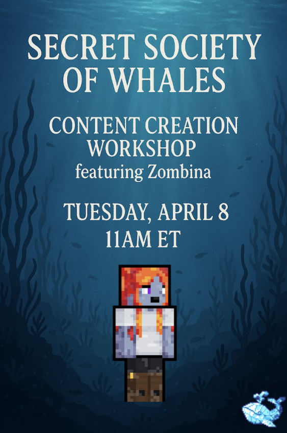 Mark your calendars! On April 8th, the incredible
<a href="/zombinaaaaa/">Zombina | KIND</a> will host a must-attend content creation workshop in the SSoW Discord. Level up your skills and join the fun!