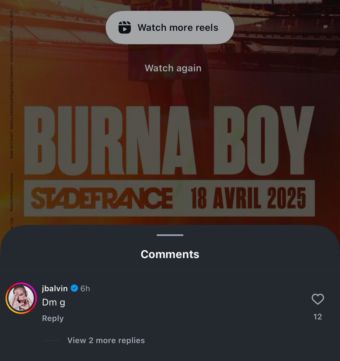 1BENNY7G's tweet image. J Balvin under Burna Boy’s IG post.