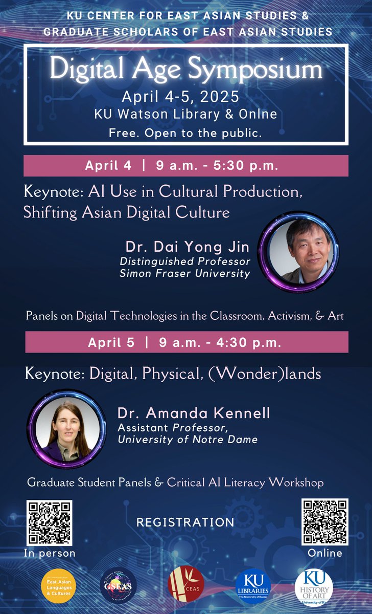 The KU Center for East Asian Studies invites you to join them for their hybrid annual spring symposium this Friday and Saturday, April 4 and 5. This year's theme is "Global Asia in the Digital Age."